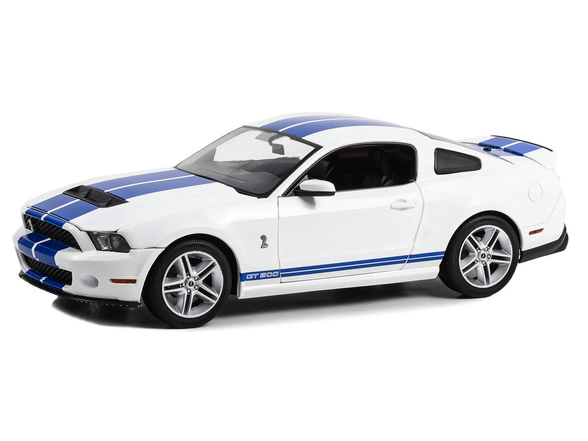 2011 Shelby GT500 Performance White with Grabber Blue Stripes 1/18 Diecast Model Car by Greenlight-0